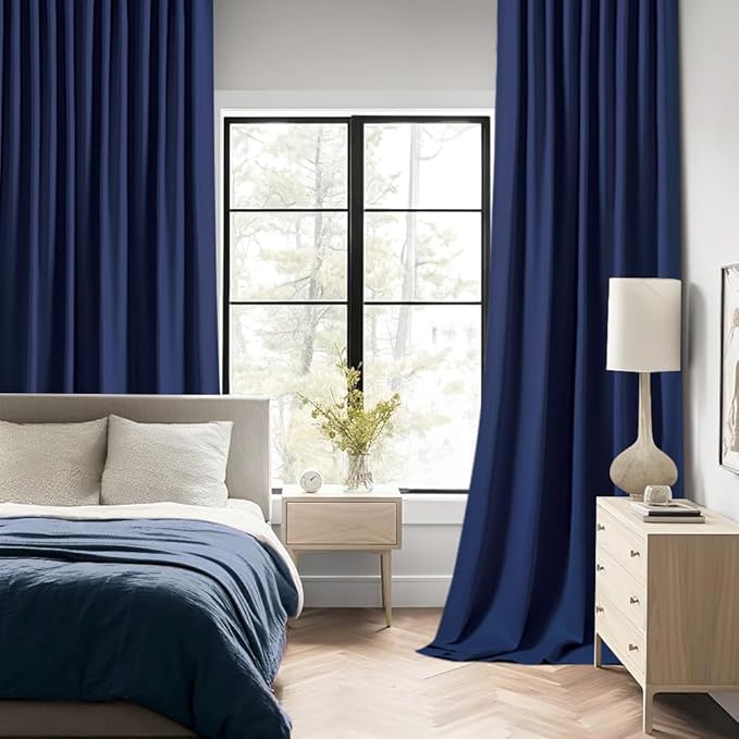MIULEE Navy Blue Back Tab Blackout Curtains 52x96 Inch Long 2 Panels Set
