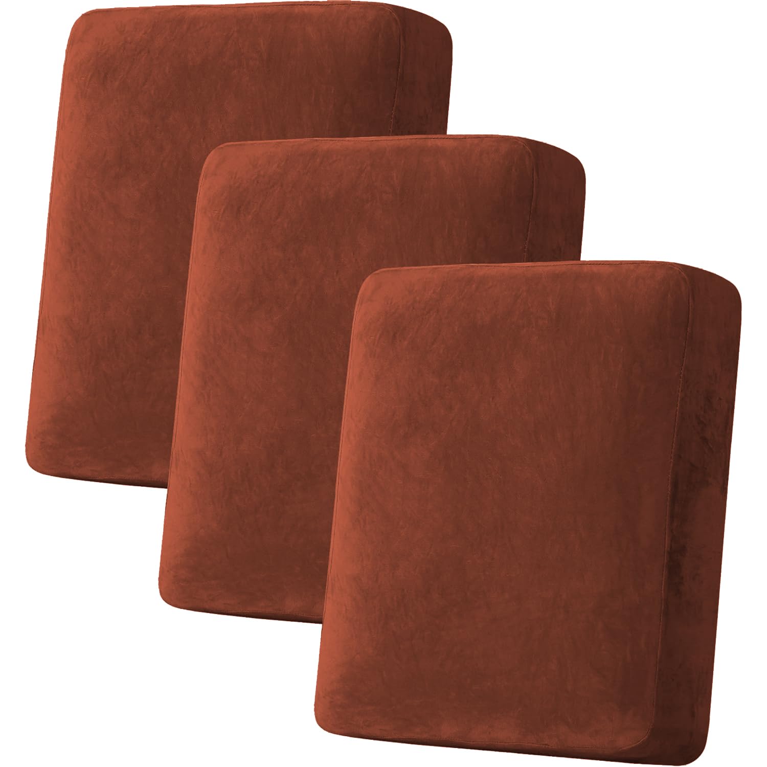 H.VERSAILTEX Velvet Stretch Couch Cushion Cover Plush Cushion Slipcover for Chair Loveseat Sofa Cushion Furniture Protector Seat Cushion Sofa Cover (3 Piece Sofa Cushion Covers, Rust)