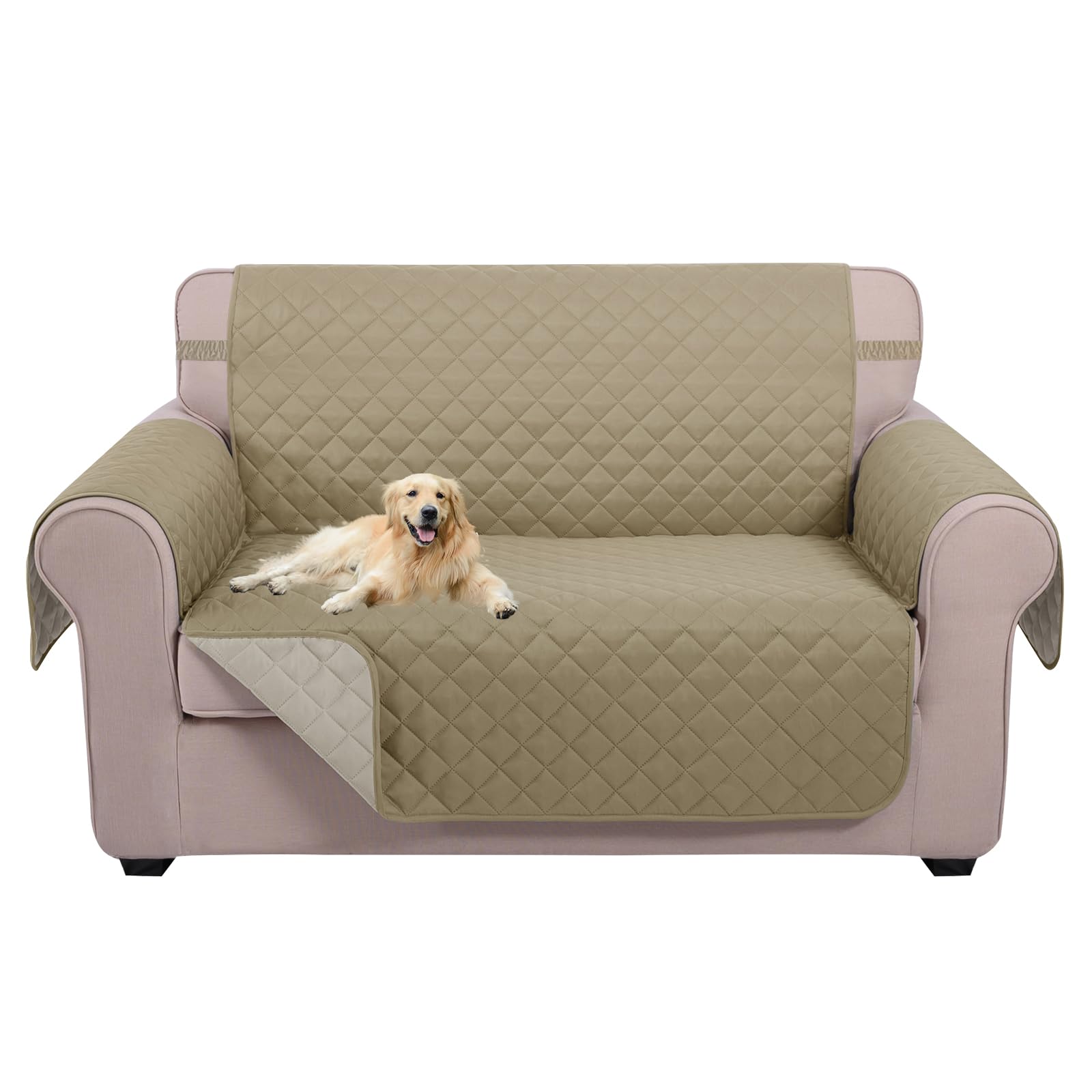 U-NICE HOME Loveseat Sofa Cover for 2 Cushion Couch, Light Camel/Beige