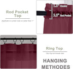 OWENIE Sheer Curtains 2 Panels Set for Bedroom Living Room, Soft Solid Rod Pocket Light Filtering Window Treatment, 2Pcs Each 59" W x 96" L, Burgundy Wine