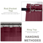 OWENIE Sheer Curtains 2 Panels Set for Bedroom Living Room, Soft Solid Rod Pocket Light Filtering Window Treatment, 2Pcs Each 59" W x 96" L, Burgundy Wine