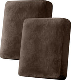 Taque Couch Cover Stretch Velvet Sofa Cushion Cover 2-Piece - Elastic Washable Slipcover for Seat or Backrest, Couch Seat Covers for Sofas (Coffee)
