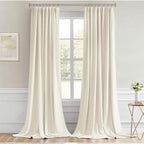 MIULEE Beige White Back Tab Blackout Curtain 96 Inch Long 2 Panels Set for Bedroom, Rod Pocket/Pinch Pleat Thermal Insulated Living Room Darkening Pleated Light Blocking Floor to Ceiling Drape