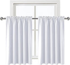 DWCN White Room Darkening Curtains for Kitchen/Bedroom, 60 x 36 inches Long - Energy Saving Window Drapes for Nursery with Rod Pocket, Set of 2 Panels