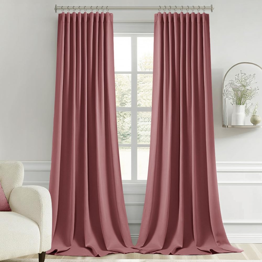 MIULEE Dusty Rose Back Tab Blackout Curtains 52x108 Inch Long 2 Panels Set
