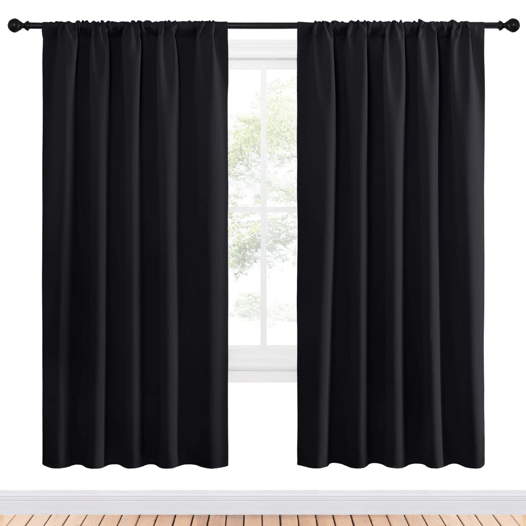 NICETOWN Black Blackout Curtain Blinds - Solid Thermal Insulated Window Treatment Blackout Drapes for Bedroom (2 Panels, 52 inches Wide by 72 inches Long)