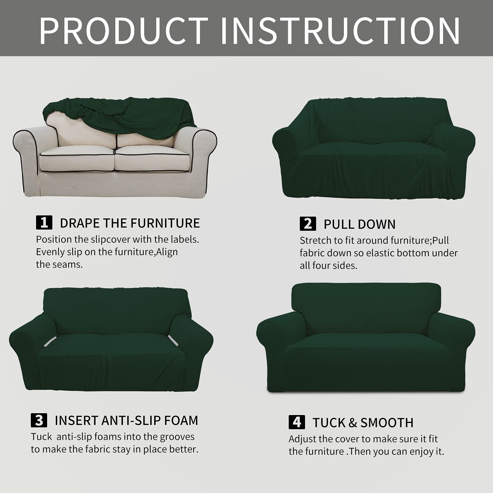 Easy-Going Stretch Chair Slipcover with Arm Washable Dark Green