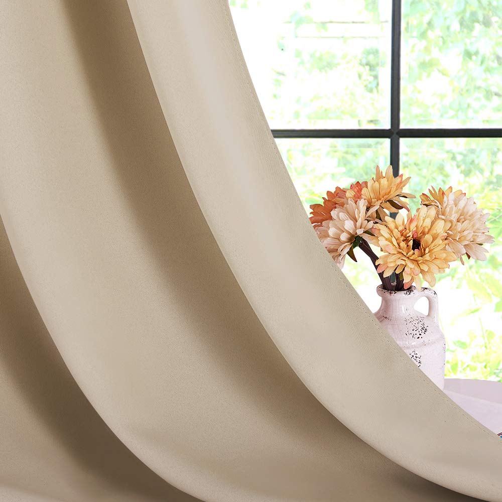 NICETOWN Room Darkening Curtain Panels for Cafe, Thermal Insulated Grommet Room Darkening Draperies/Drapes for Window (Biscotti Beige, 2 Panels, W70 x L63 -inch)