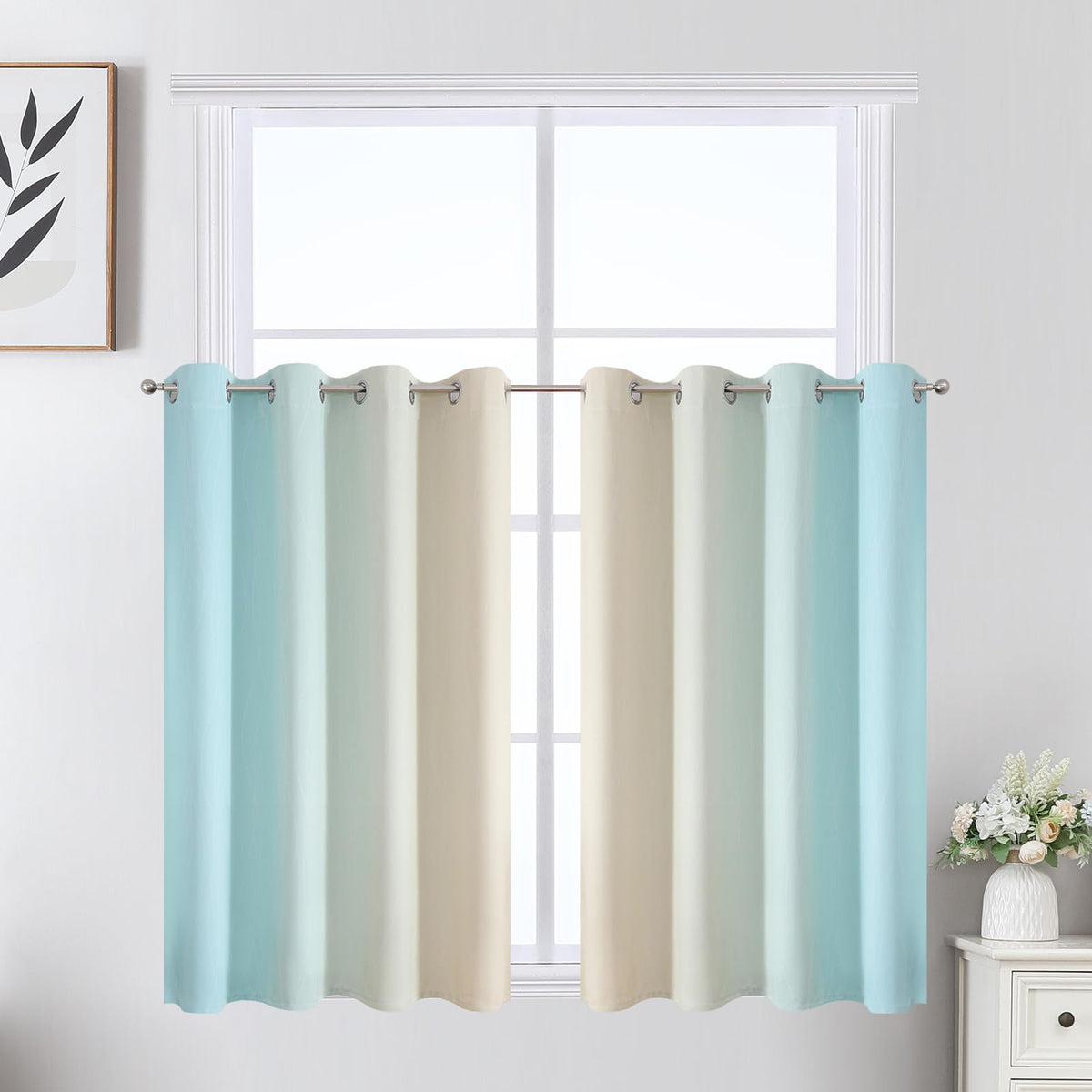 Sage Green and Greyish White Ombre Blackout Curtains for Bedroom 36 Inch