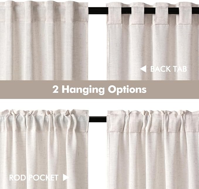 MIULEE Natural Linen White Kitchen Curtain 30 Inch Long 2 Panels Farmhouse