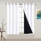 Yakamok Pure White 100% Blackout Curtains Energy Saving Thermal Insulated 2 Thick Layers Completely Blackout Drapes with Black Liner for Bedroom (52Wx54L, Pure White, 2 Panels)