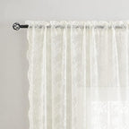 YJ YANJUN Vintage Lace Curtains 120 Inches Long-Antique Floral Ivory Privacy High Ceiling Sheer Curtain Panels for Dining Room, Patio Door, Large Windows - Rod Pocket 52x120 10 FT Tall Cream