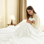 HIMEET Off White Ribbed Twin Blanket for Bed - 300GSM Lightweight Soft Fleece Blanket for Women, Cozy Blankets Graduation Birthday Gifts, Striped Spring Home School Dorm Decor, Off White, 60x80 Inches