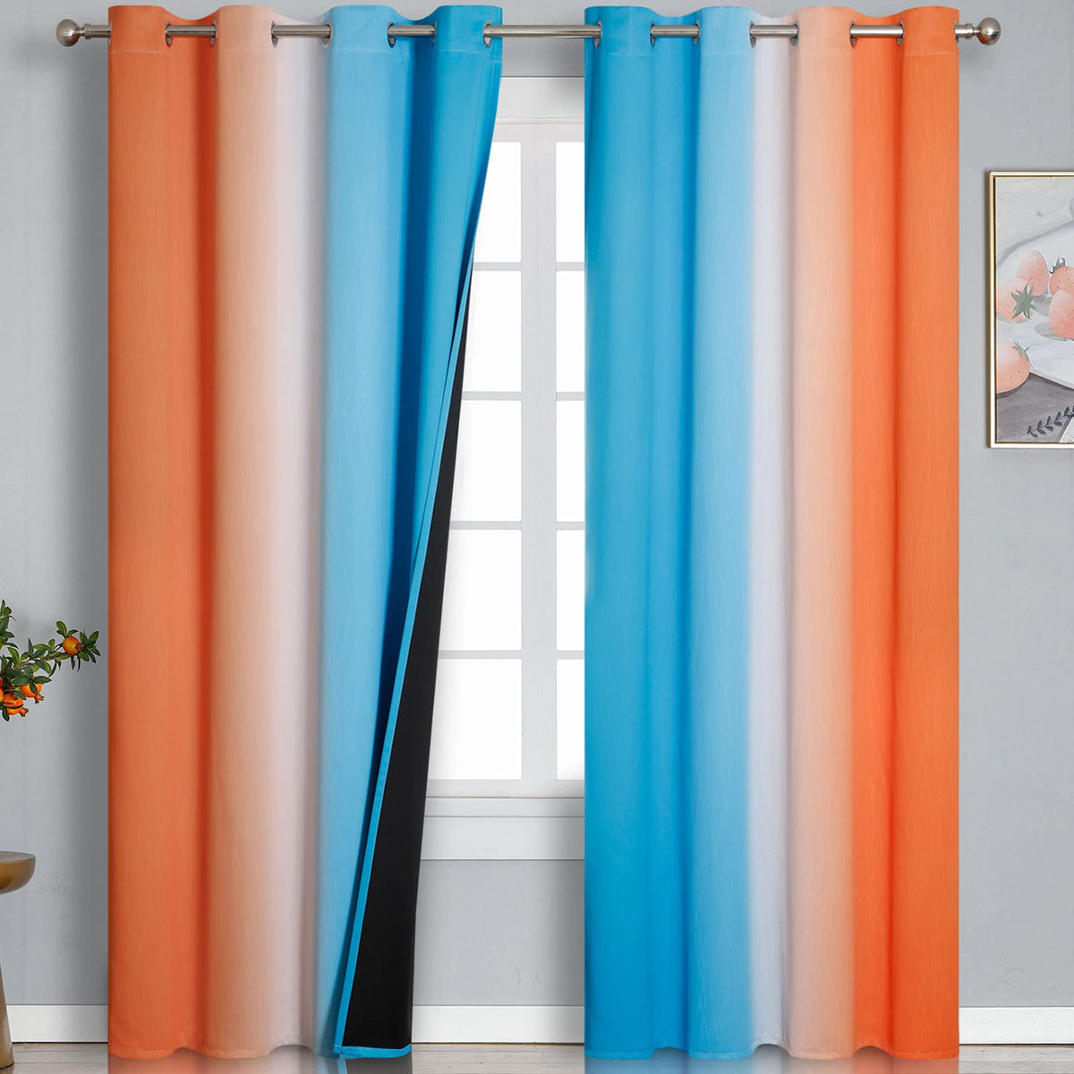 Estelar Textiler Ombre Orange and Blue Blackout Curtains 52Wx84L Inch Long