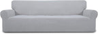 Easy-Going Stretch 4 Seater Sofa Slipcover 1-Piece Sofa Cover Furniture Protector Couch Soft with Elastic Bottom for Kids, Polyester Spandex Jacquard Fabric Small Checks Silver Gray