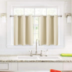 ChrisDowa Small Window Curtains for Kitchen and Bedroom - Grommet Short Thermal Insulated Room Darkening Curtains (2 Panels, Beige, 42 x 36 Inch)