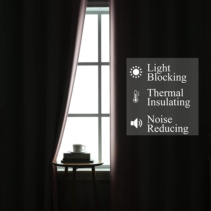 Estelar Textiler Sage and Pink Blackout Curtains for Bedroom, Thermal Insulated Drapes 108 Inches Long, Full Light Blocking Energy Saving Long Curtains for Living Room, 52Wx108L, 2 Panels