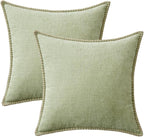 MIULEE Pack of 2 Couch Throw Pillow Covers 16x16 Inch Light Green Farmhouse Decorative Pillow Covers with Stitched Edge Soft Chenille Solid Dyed Spring Pillow Covers for Sofa Bed Living Room