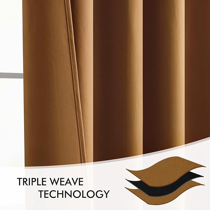 MIULEE Golden Brown Back Tab Blackout Curtains 52x96 Inch Long 2 Panels Set