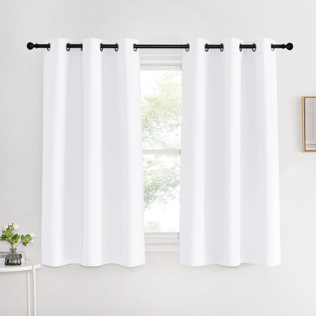 NICETOWN Draperies Curtains Panels, 2 Panels, 42 by 60, White, Blocking Out 50% Sunlight Window Treatment Curtains, Grommet Top Small Window Drapes for Bedroom