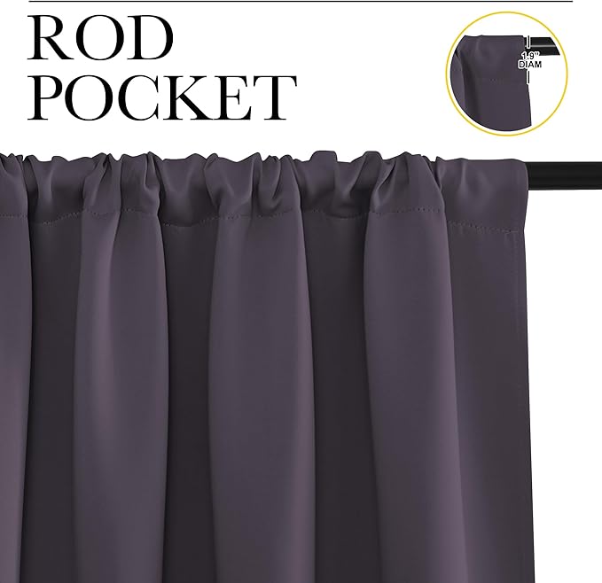 NICETOWN RV Blackout Curtains for Camper Windows, Greyish Purple, 34" x 36", Set of 2, Kitchen Short Blackout Curtains & Drapes, Thermal Insulated Rod Pocket Window Treatment Draperies for Nursery