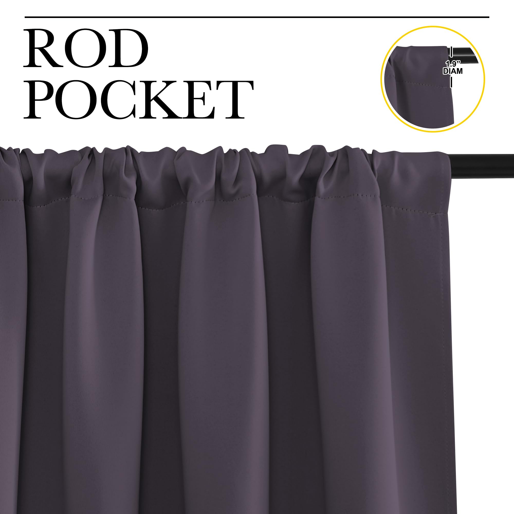 NICETOWN Blackout Curtains for Living Curtains, Greyish Purple, 2 Panels, 42 by 72, Room Darkening Window Curtain Panels, Easy-Care Solid Thermal Insulated Draperies/Drapes for Daughter Room
