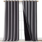 NICETOWN 100% Blackout Blinds, Laundry Room Decor Window Treatment Curtains for Large Patio Sliding Door, Thermal Insulated Grey Curtains for Bedroom, Set of 2, 70 inches x 108 inches