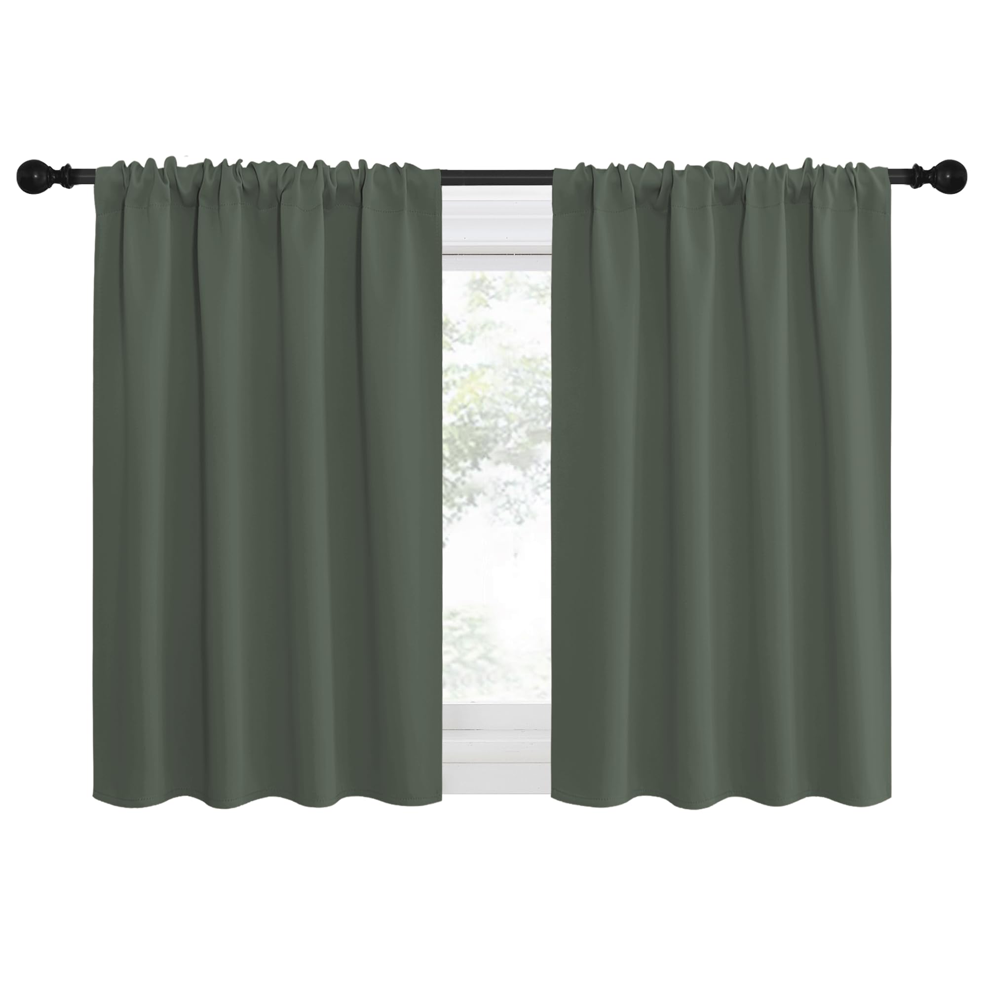 NICETOWN Bedroom Curtains Blackout Draperies - All Season Thermal Insulated Solid Rod Pocket Top Blackout Curtains/Drapes for Kid's Room (Dark Mallard, 1 Pair, 34 x 36 Inch)