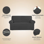 Easy-Going Stretch 4 Seater Sofa Slipcover 1-Piece Sofa Cover Furniture Protector Couch Soft with Elastic Bottom for Kids, Polyester Spandex Jacquard Fabric Small Checks Dark Gray