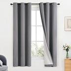 Yakamok Grey 100% Blackout Curtains 38x63 inch Long Gray Drapes-Bedroom