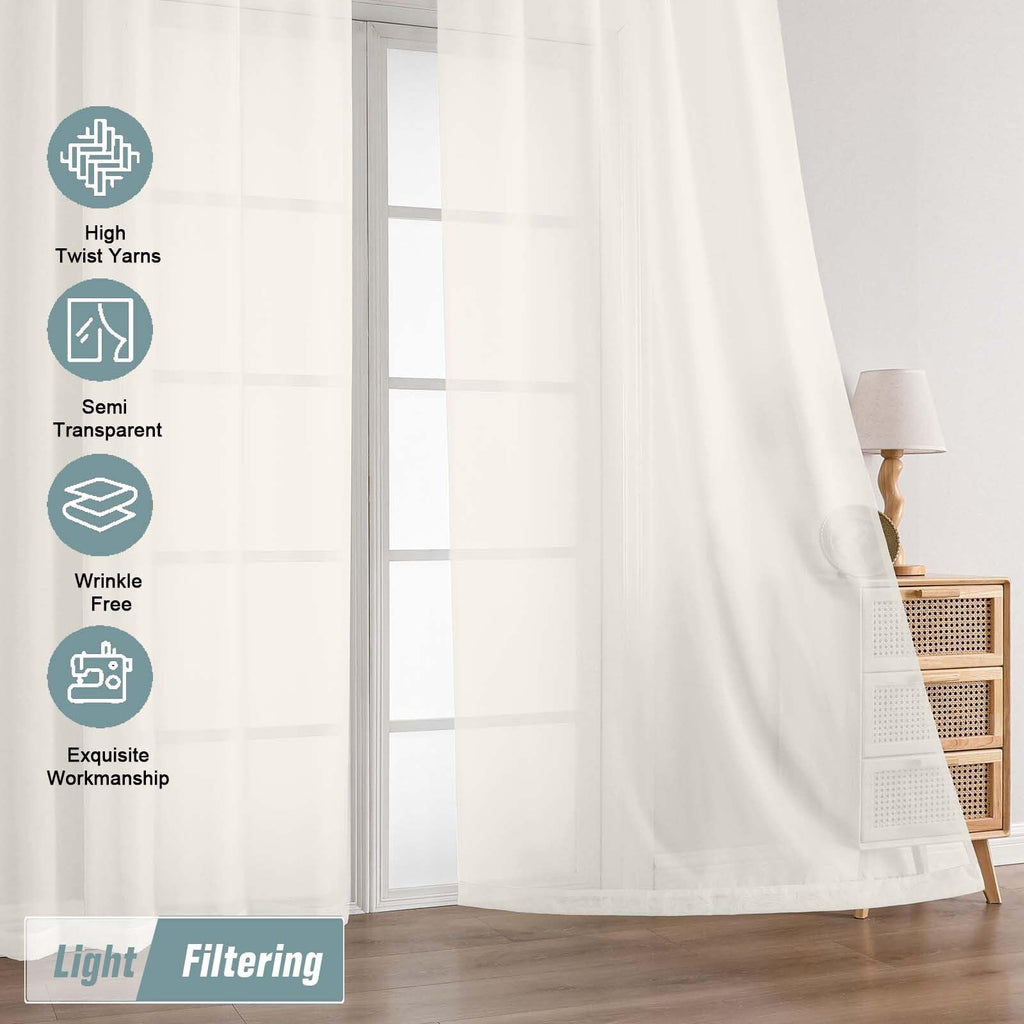 Ebesto Extra Wide Ivory Sheer Curtains 90 Inches Long 2 Panels, Light Filtering Lightweight Solid Sheer Curtains for Bedroom Living Room, Window Voile Sheer Drapes, Dual Rod Pocket, 2x59Wx90L Inches