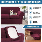 H.VERSAILTEX Real Velvet Plush 3 Piece Stretch Sofa Covers Couch Covers for 2 Cushion Couch Loveseat Covers Width Up to 72 Inch Feature Thick Soft Stay in Place (Medium Sofa, Burgundy)