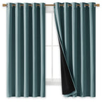 NICETOWN 100% Blackout Lined Curtains, 2 Thick Layers Completely Blackout Window Treatment Thermal Insulated Drapes for Kitchen/Bedroom (Greyish Blue, 1 Pair, 70" Width x 63" Length Each Panel)