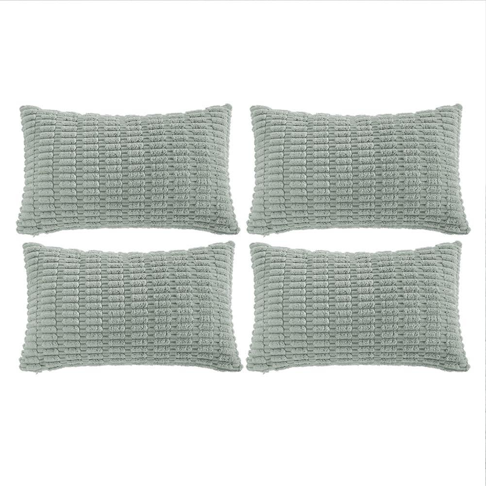 Fancy Homi 4 Packs Neutral Long Lumbar Decorative Throw Pillow Covers 12x24 Inch for Living Room Couch Bed, Boho Home Decor, Soft Striped Corduroy Rectangle Accent Beige Cushion Case 30x60 cm