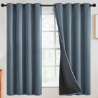 SimpleHome 100% Blackout Curtains for Bedroom,Thermal Insulated Grommet Window Drapes Room Darkening Stone Blue Curtains for Living Room with Black Back,52 x 63 Inch,2 Panels