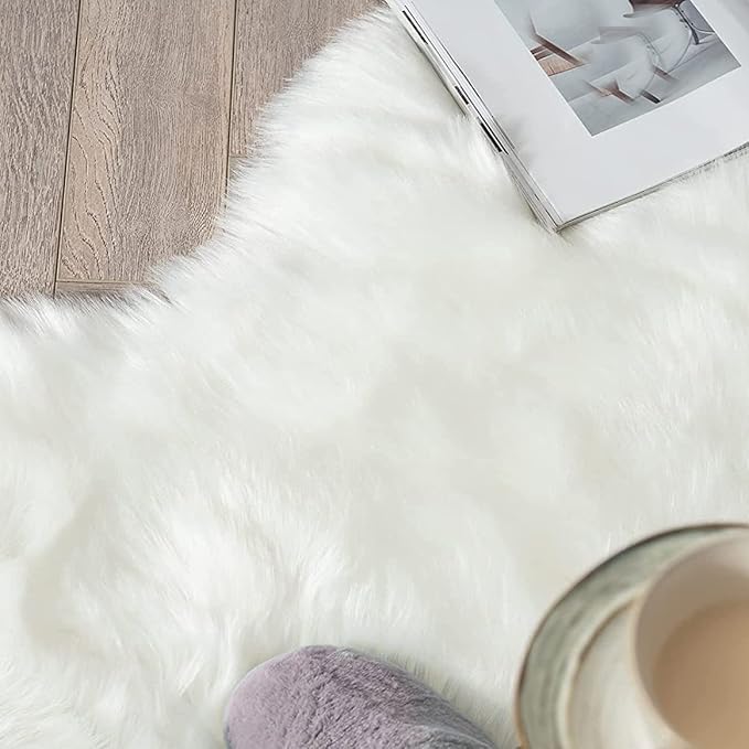 ORINOVA White Faux Sheepskin Fur Machine Washable Runner Area Rugs for Bedroom Living Room 2x6 Shag Rugs for Hallways Room Décor
