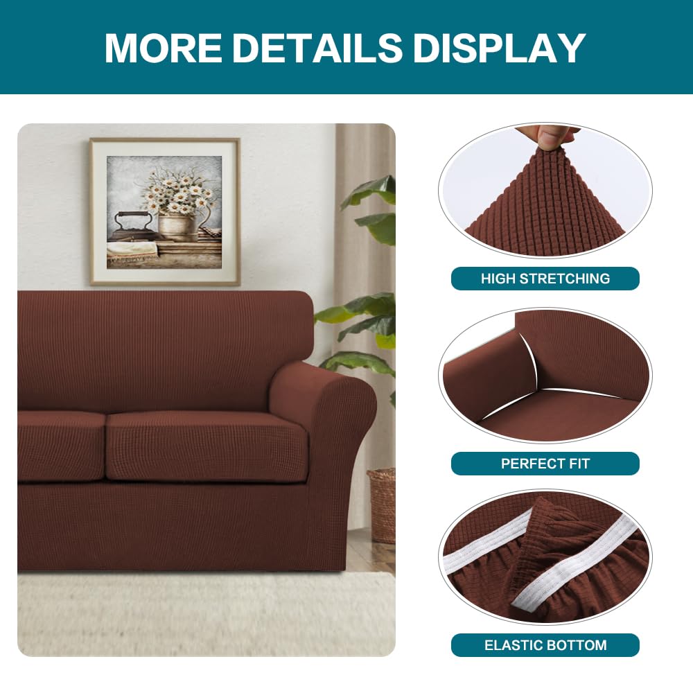 Turquoize 4 Piece Sofa Covers for 3 Cushion Couch Sofa Slipcover Soft Couch Cover for Dogs-Washable Sofa Furniture Cover with 3 Individual Cushion Covers (3 Cushion Sofa, Burnt Brick)