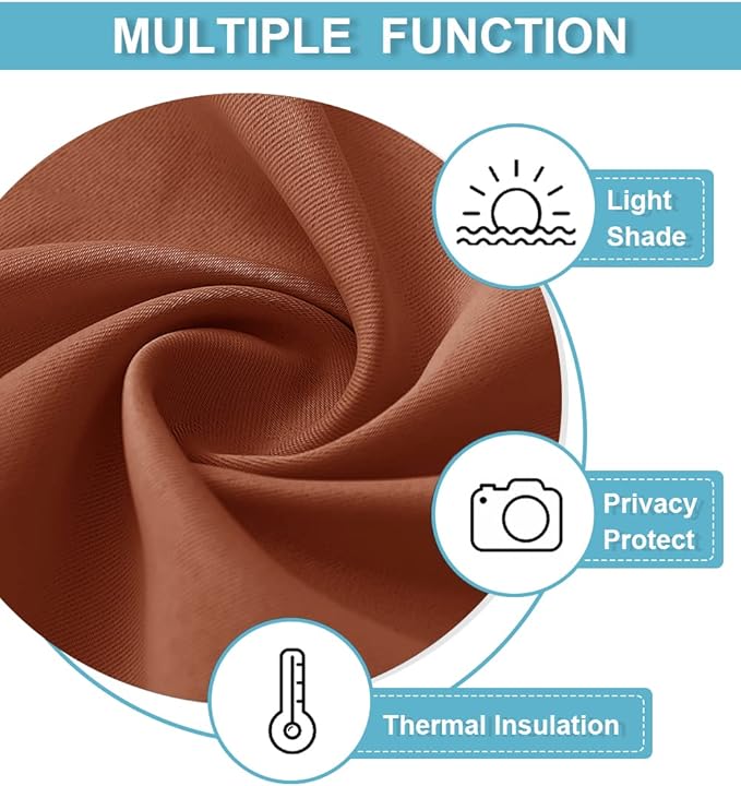 RYB HOME Short Burnt Orange Blackout Curtains for Small Bedroom Window Cafe