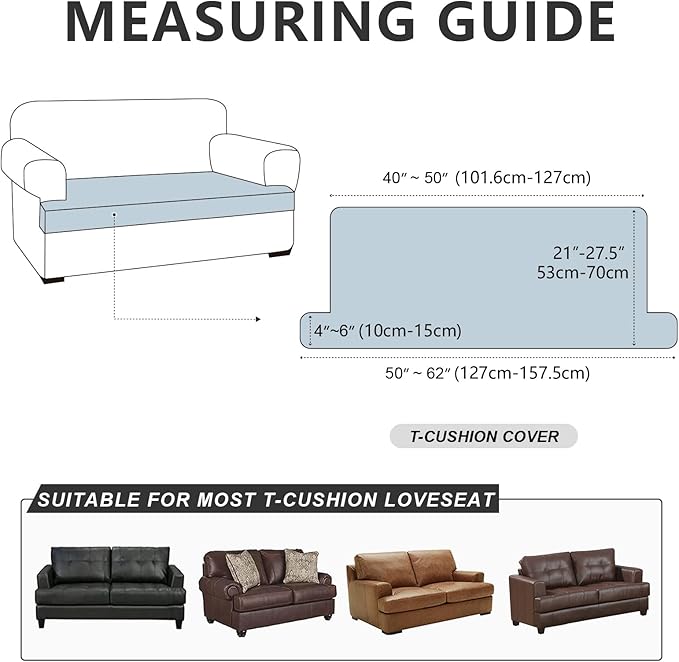 Leather Look Couch Cushion Covers Sofa Seat Slipcovers Sets Couches Furniture Protector for Sectional Armchair Loveseat Pets Kids Stretch Spandex Fabric (1 T-Cushion loveseat, Brown)