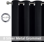 Yakamok Blackout Curtains Room Darkening Thermal Insulated Window Panels,Solid Grommet Top Drapes for Bedroom/Living Room(52Wx90L, Black, 2 Panels)