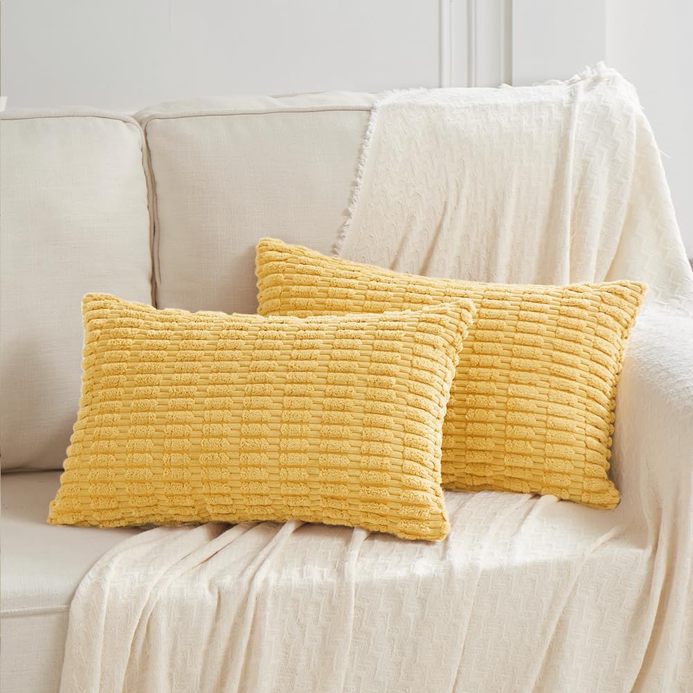 Fancy Homi 4 Packs Decorative Throw Pillow Covers for Living Room Couch Bed, Modern Farmhouse Boho Home Décor Accent Cushion Case, 20" x 12", Yellow