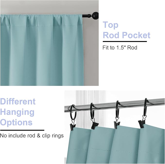 Simplebrand Ava Aqua Blackout Curtains for Bedroom 96 Inches Long 2 Panels, Solid Thermal Insulated, Energy Saving Nursery Window Treatment Curtains Blackout Drapes, W40 x L96 Inch, Aqua