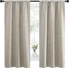 NICETOWN Blackout Curtains for Living Curtains, Room Darkening Window Curtain Panels, Easy-Care Solid Thermal Insulated Draperies/Drapes for Daughter Room (Natural, 2 Panels, 34 by 63)