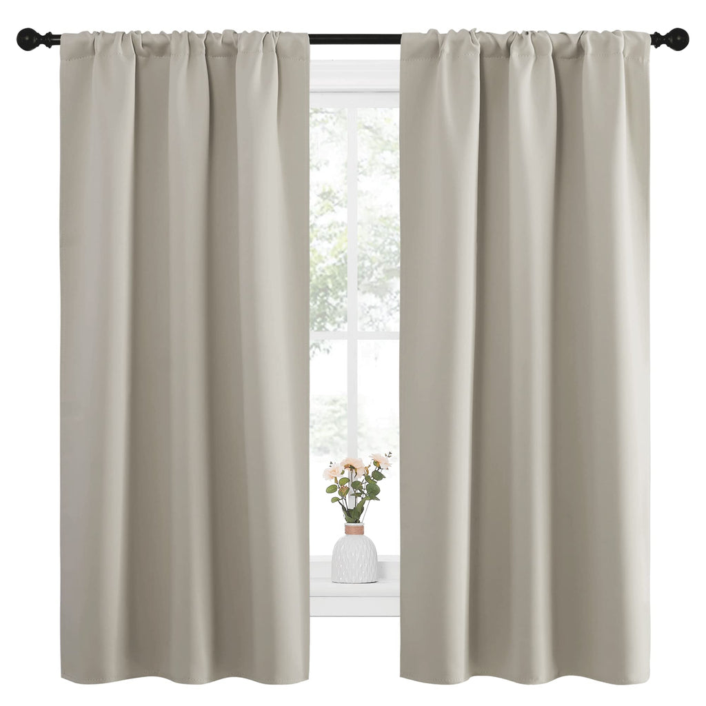 NICETOWN Blackout Curtains for Living Curtains, Room Darkening Window Curtain Panels, Easy-Care Solid Thermal Insulated Draperies/Drapes for Daughter Room (Natural, 2 Panels, 34 by 63)
