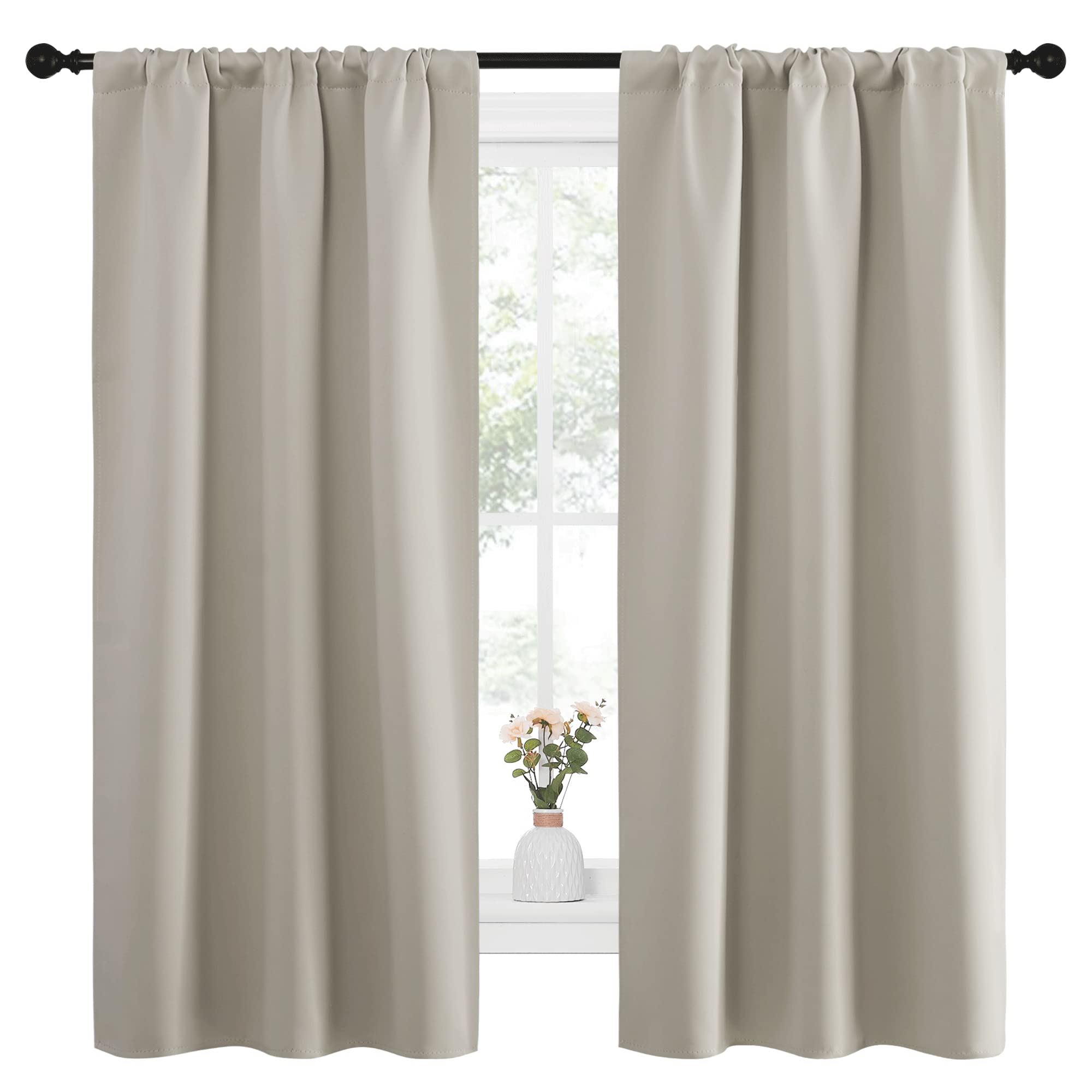 NICETOWN Blackout Curtains for Living Curtains, Room Darkening Window Curtain Panels, Easy-Care Solid Thermal Insulated Draperies/Drapes for Daughter Room (Natural, 2 Panels, 34 by 63)