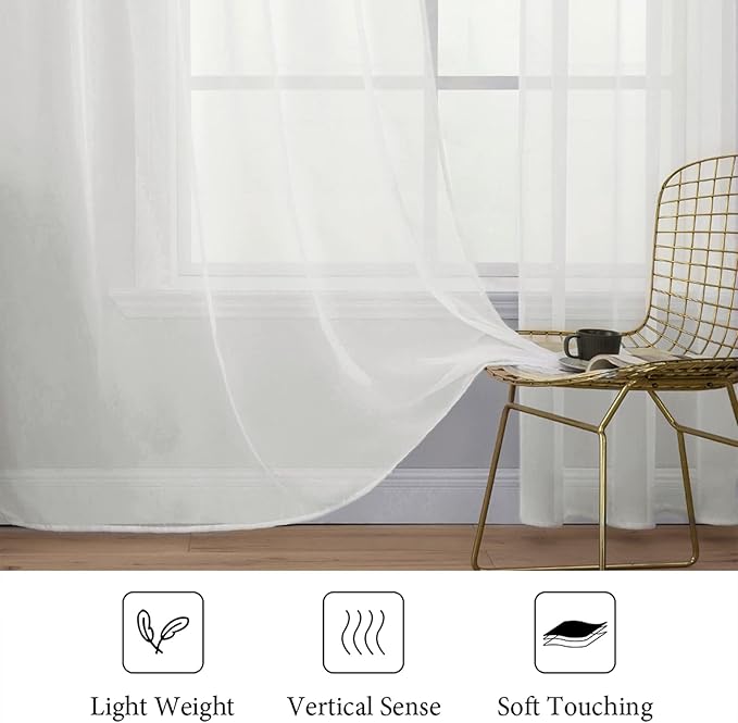 MIULEE 2 Panels Solid Color Sheer Window Curtains Elegant Window Voile Panels/Drapes/Treatment for Bedroom Living Room (54X108 Inches Ivory)