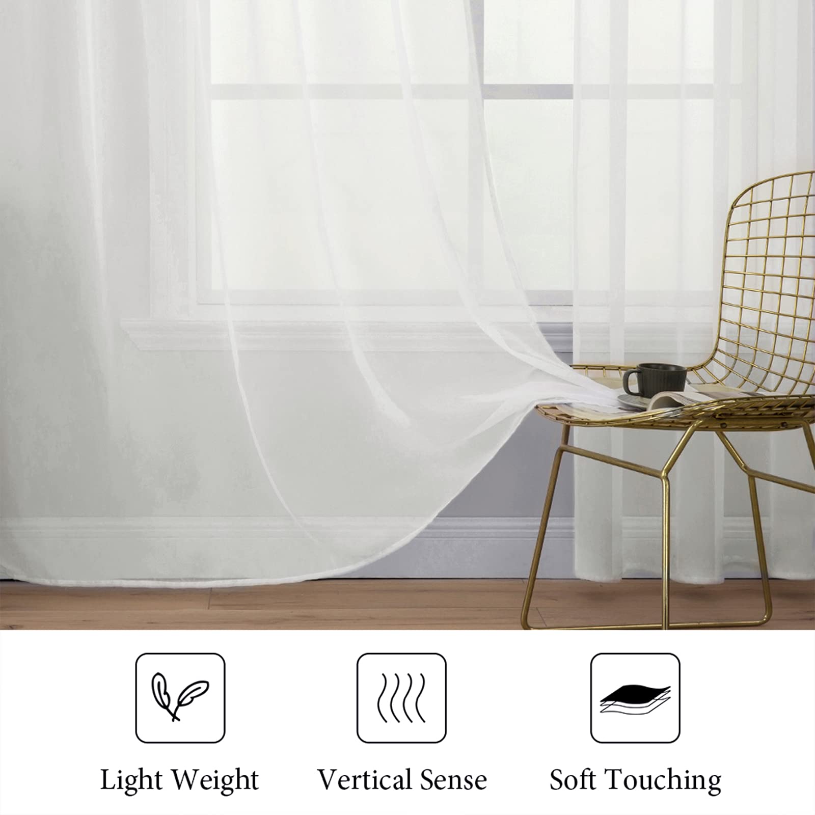 MIULEE 2 Panels Sheer Curtains for Living Room 54 X 102 Inches Ivory