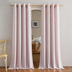 NICETOWN Blush Pink Linen Curtains for Kitchen, Thick Flax Small Window Treatments Semi Sheer Privacy Assured with Light Through for Cafe/Bathroom, W55 x L144, 2 Panels