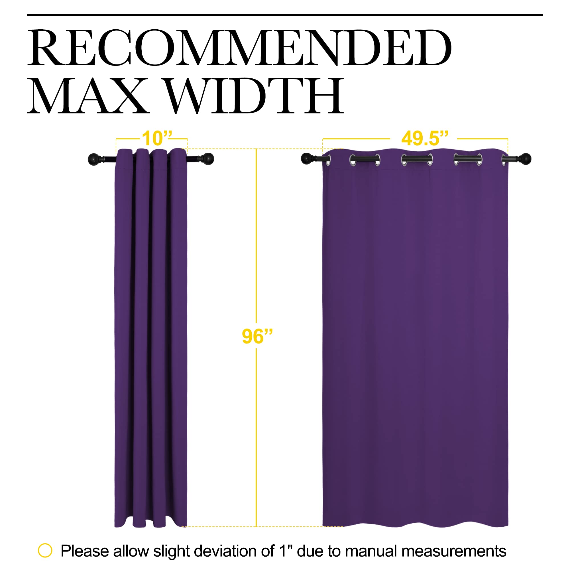 NICETOWN Purple Blackout Curtains 96 inches Long, Niose Reducing and Thermal Insulated Room Darkening Curtains for Girls Bedroom Living Room Window Decoration (55 inches Wide, 2 Panels)
