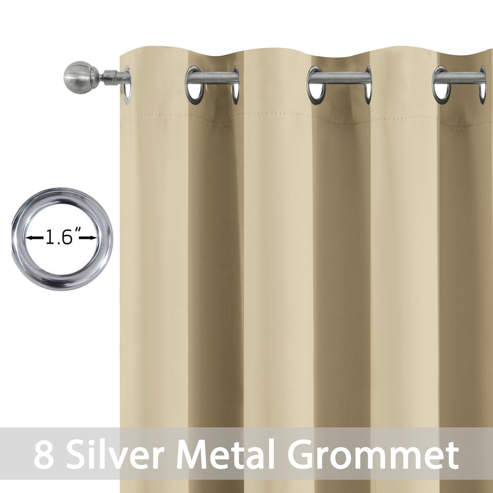 Yakamok Room Darkening Curtains 52x90 inch Length Beige-Living Room